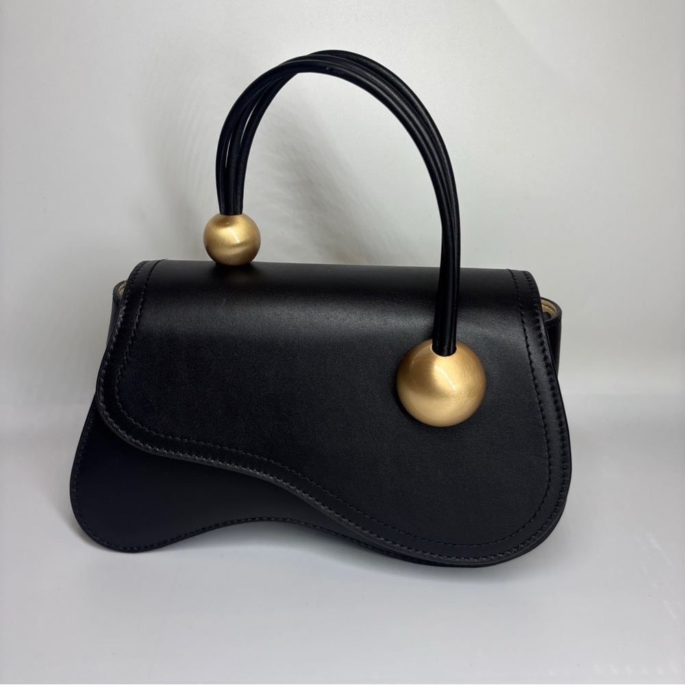Cult Gaia Kazia Crossbody in Black – NWT Sculptural Leather + Gold Orbs - Picture 5 of 9